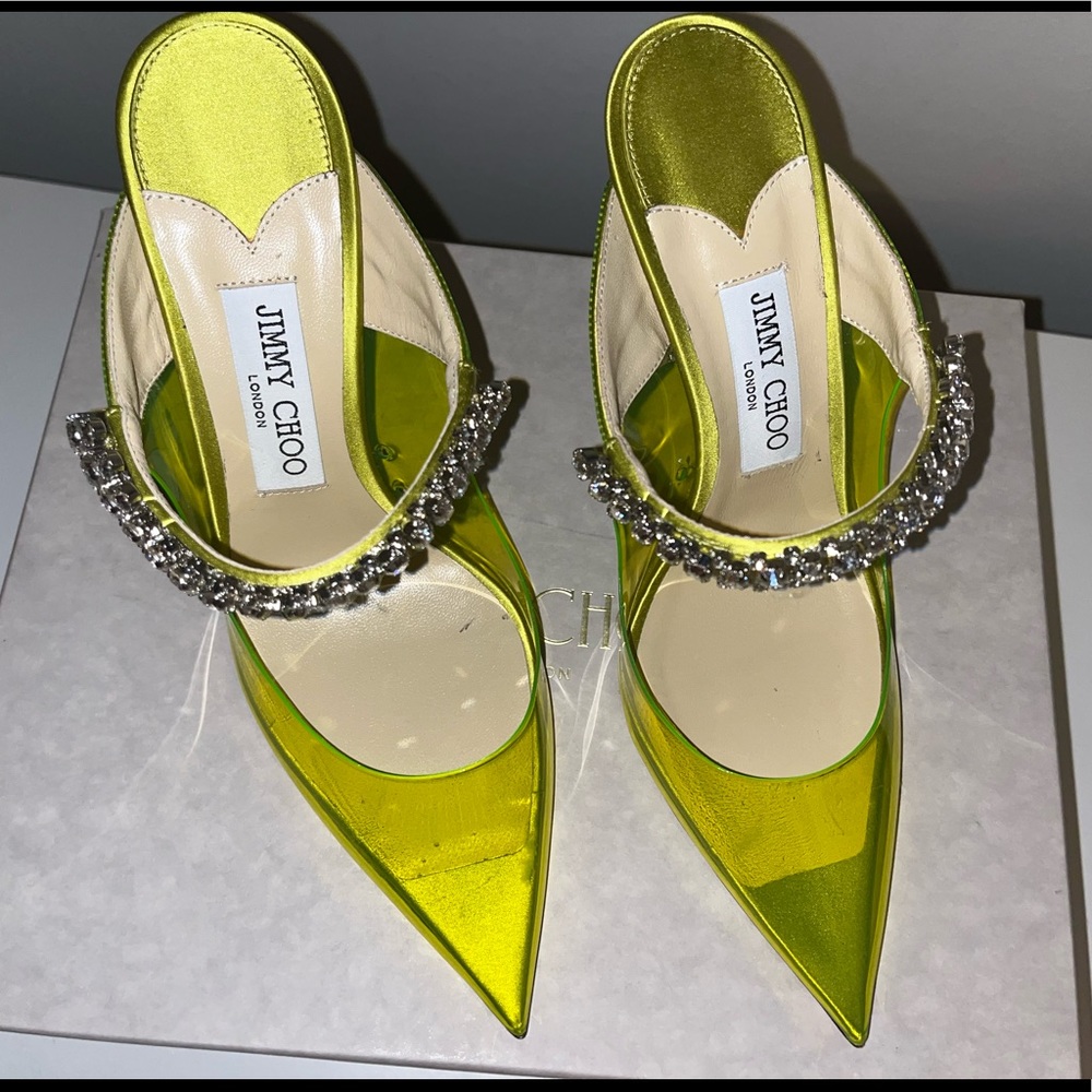 Jimmy Choo Bing 100 crystal strap embellished Mules